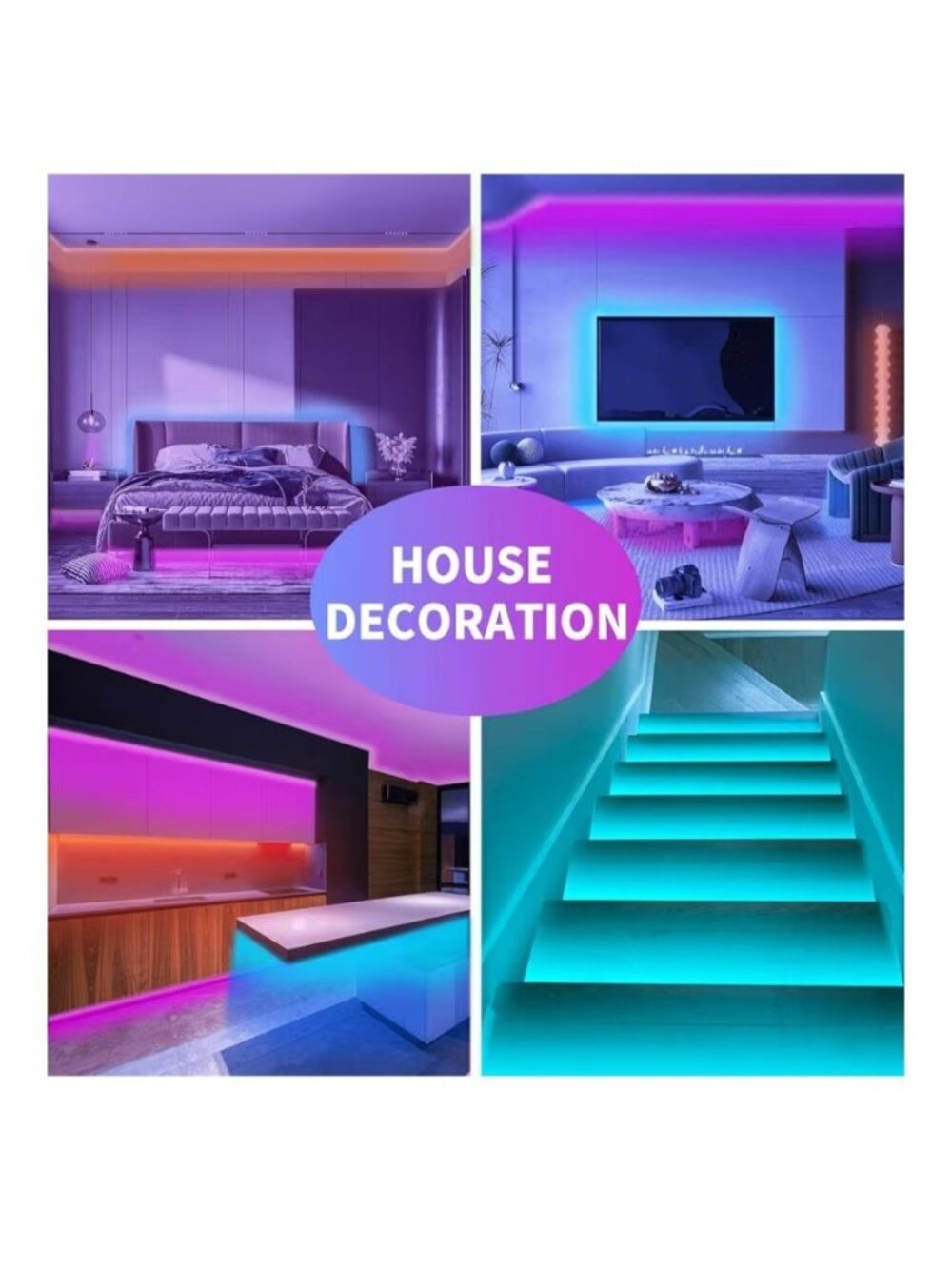 KSIPZE 100ft RGB LED Strip Lights Music Sync Remote Smart App Control Flexible - Picture 2 of 9